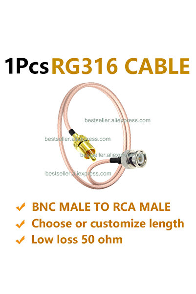 Choice1 20cm 1Pcs RG316 BNC Male to RCA Male RF Coaxial Pigtail Jumper Cable ...