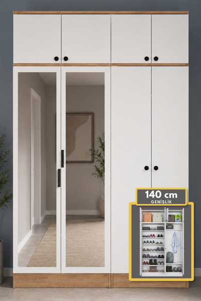 Rani Mobilya Rani EA164 Modern Portmanto 8 Kapaklı Aynalı Raflı Askılı Ayakka...
