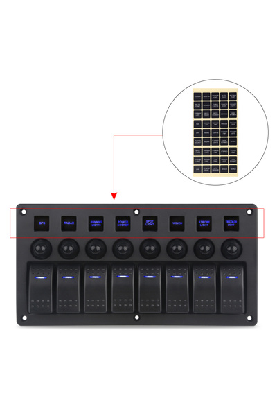 Choice Blue 8 Gang Marine Boat Rocker Switch Panel With Circuit Breakers LED ...