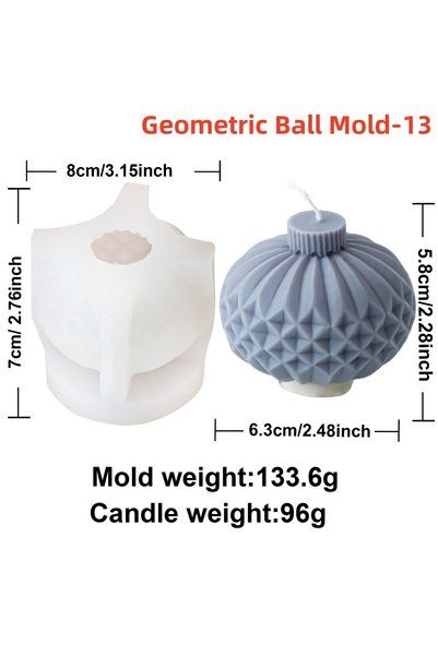 Choice9 Ball Mold 13 Geometric Ball Candle Silicone Mold 3D Embossed Round Ba...