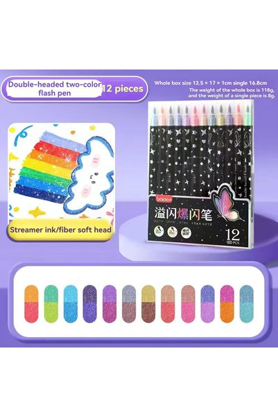 Choice1 24colors-12Pcs 12/96 Colors Glitter Highlighter Pens Set Dual Tip Spa...