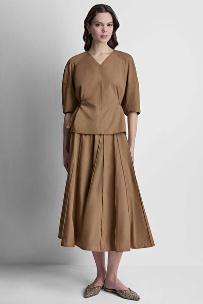 Dkny 3/4 BARREL SLEEVE V-NECK TOP-IL3 - TRUFFL-XS