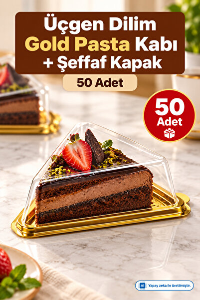 Üçgen Dilim Gold Pasta Kabı+Sığ Kapak