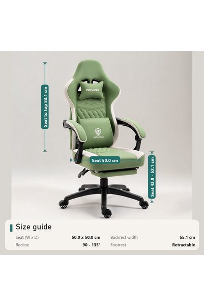 Mahmayi Dowinx Gaming Chair - Pocket Spring Seat, Massage Lumbar, Footrest, 136 kg Capacity, Green