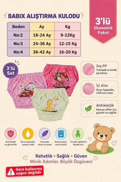 babixkids Anti-Allergic Washable 3-Piece Baby Girl Training Pants for Baby To...