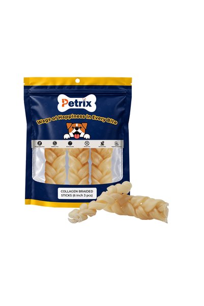 Petrix Natural Collagen Braided Dog Chew Treat (6 Inch, 3 Pcs)