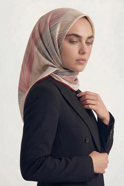 Levidor Spiral Striped Twill Silk Scarf Burgundy