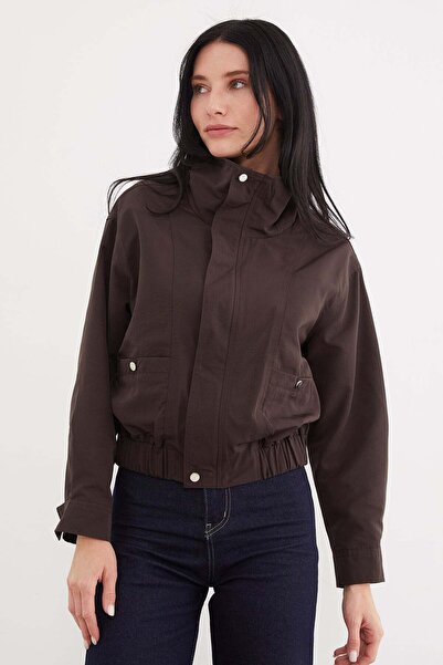 Fulla Moda Casual Polo Collar Jacket with Hidden Zipper and Snap Buttons