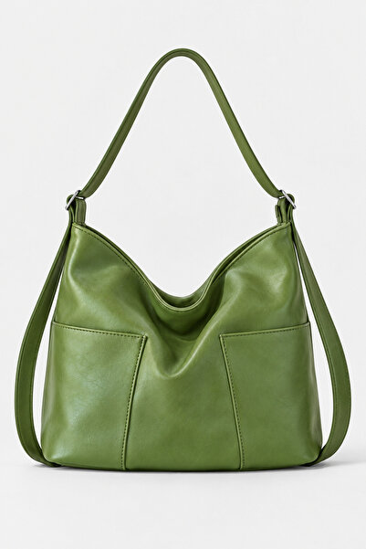 Madamra Green Women's Hobo Shoulder Bag with Double Front Pockets and Adjusta...