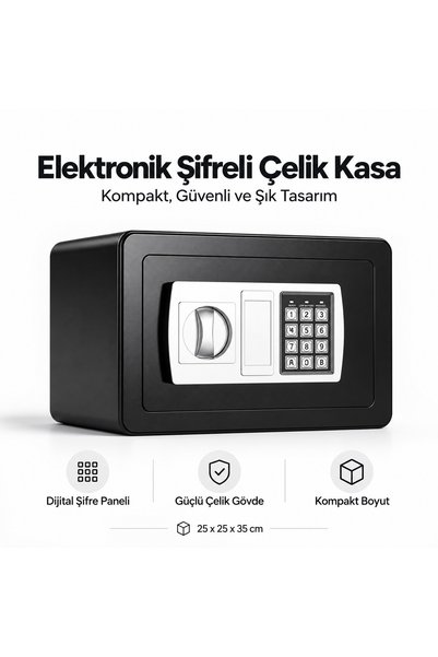 Supersan Premium Çelik Dijital Şifreli & Anahtarlı Para Kasası (25x35x25 cm)