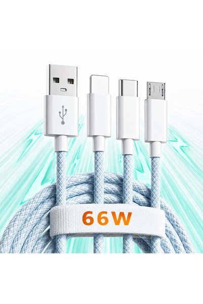 Timebox Cablu de date și încărcare rapidă 3 în 1 QC 3.0 66W USB Type-C cu ilu...