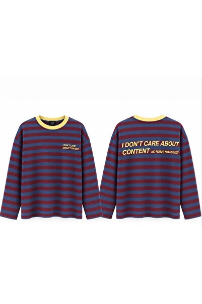 moda gk Çizgili Bisiklet Yaka Oversize Düşük Kol Örme Sweatshirt