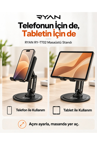 Ryan Desktop Phone Holder Tablet Stand Foldable 360 °   Rotatable