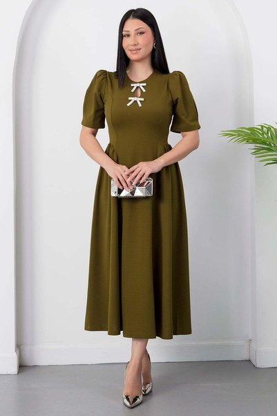 PULLIMM Rochie cu mânecă scurtă cu decolteu și fundă GRS4165