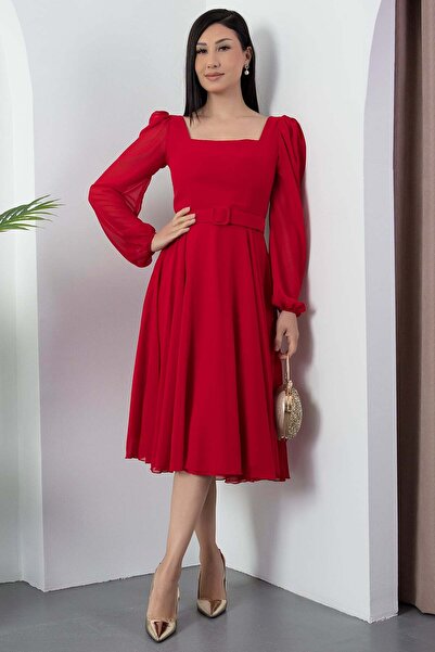 PULLIMM Square neck chiffon dress dns1302
