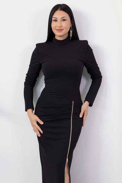 PULLIMM Rochie din crep cu guler înalt, mânecă lungă și fermoar K-262789