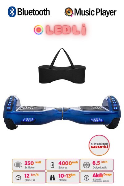 CityMate Elektrikli Kaykay Hoverboard 6.5 Inch Ledli Model Çanta Hediyeli - Mavi