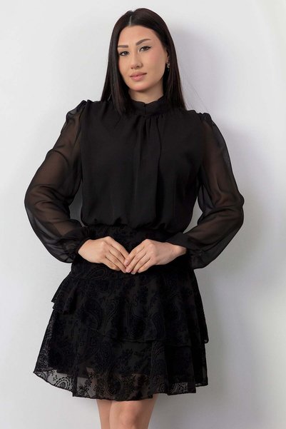 PULLIMM Rochie din șifon GRS3863, cu decolteu rotund, tiv catifelat