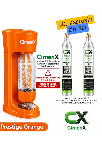 CİMENX Soda Maker – Prestige Orange - Soda Kartuşlu Set- 2 Adet CO₂