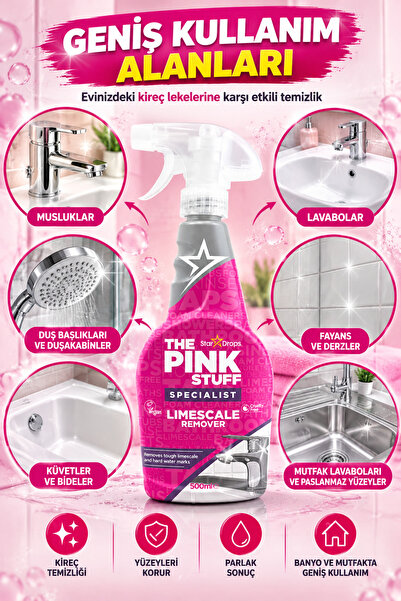ThePinkStuff Specialist Güçlü Kireç Sökücü Sprey 500 ml – Duşakabin, Musluk, Banyo, Lavabo ve Krom Yüzey Temizleyici
