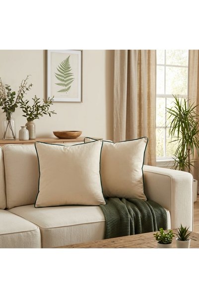 Bc Home طقم غطاء وسادة كريمي مكون من قطعتين بحواف خضراء صنوبرية، مظهر مخملي 2...