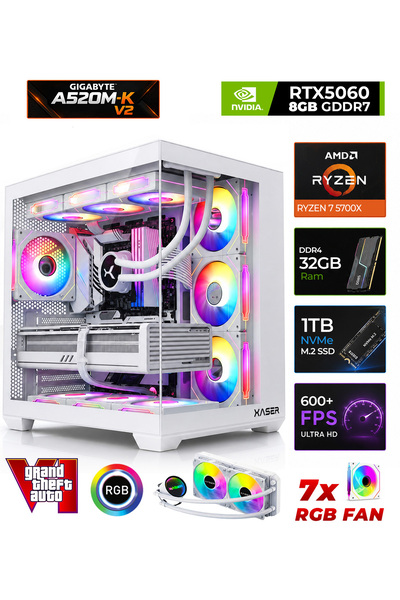 XASER Sword X60 Ryzen 7 5700X /32GB RAM/ 8GB RTX5060/ 1TB M.2 SSD /Sıvı Soğut...