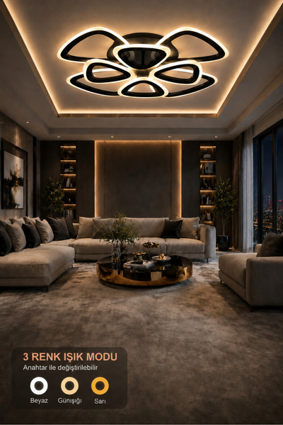 Elektroyou MS39005-4+4 Modern 3 Renk Ledli Mimari Tasarım Siyah Plafonyer Lük...