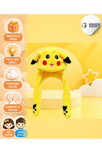 Genel Markalar Pikaçu Kulakları Hareket Eden Işıklı Pokemon Peluş Pikachu Şapka