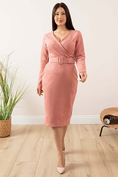 PULLIMM Suede double-breasted collar belted dress 13407