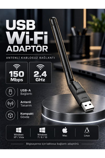 MVLH 150 Mbps / Mt7601 Kablosuz Ağ Kartı - 802.11 Chip / Lan Wi-fi Alıcısı Do...