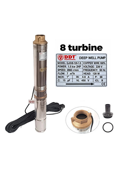 DDT Pompă submersibilă pentru puțuri adânci, DDT, 4QJD2-8, 1500 W, 8 turbine,...