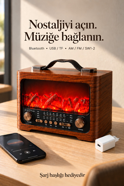 FEPE FP-821 Şömine Görünümlü FM Radyo & Bluetooth Hoparlör