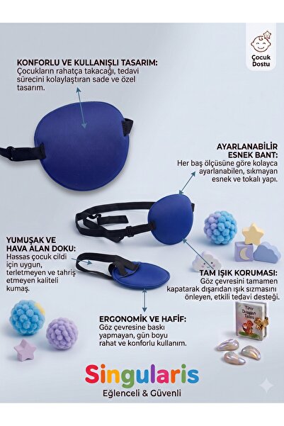 Singularis Ayarlanabilir Elastik Bandajlı Medikal Korsan Göz Kapama Bandı - Tembel Göz (Ambliyopi) & Şaşılık Tedavi Pedi