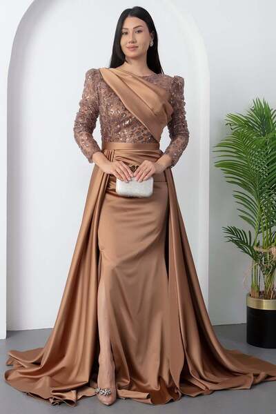 PULLIMM guler rotund Rochie din satin cu margele DMN5188