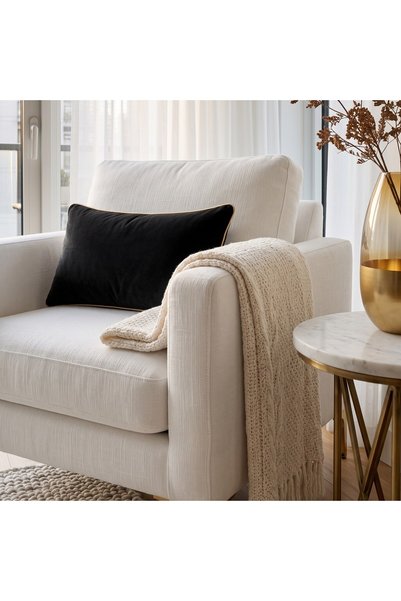 Bc Home غطاء وسادة مستطيل أسود بحواف ذهبية اللون، ناعم الملمس، قطعة واحدة