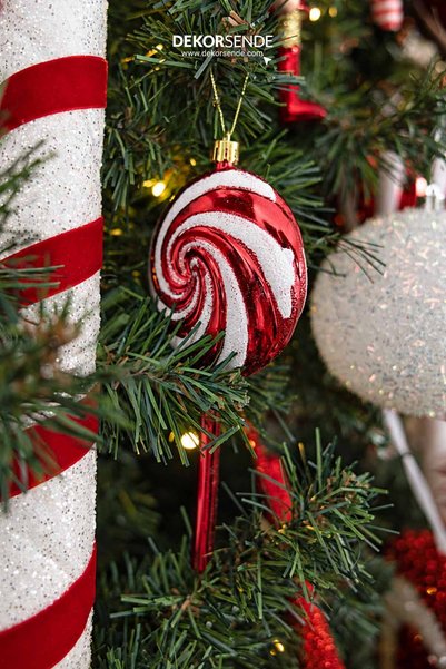 Dekorsende Christmas Ornament Lollipop Candy 2-Piece Tree Ornament Red White ...