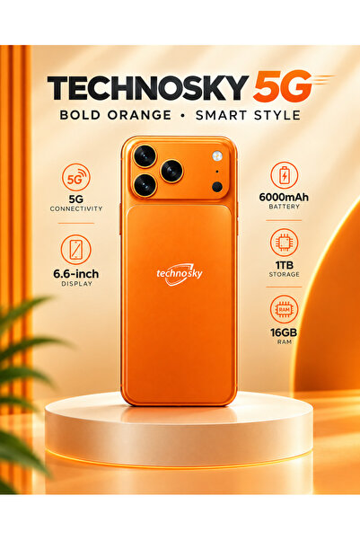 Technosky هاتف ذكي تكنو سكاي 5G بشاشة عريضة 6.6 بوصة (NFC) باللون البرتقالي