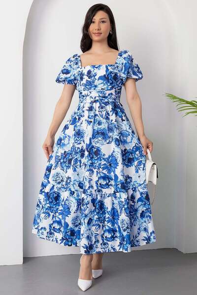 PULLIMM Square Neck Floral Dress with Gipeli Back Grs3749