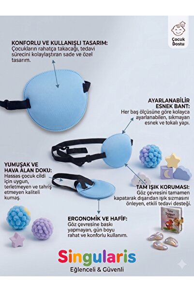 Singularis Ayarlanabilir Elastik Bandajlı Medikal Korsan Göz Kapama Bandı - Tembel Göz (Ambliyopi) & Şaşılık Tedavi Pedi