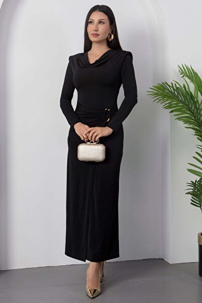 PULLIMM Degaje Collar Long Sleeve Buckled Padded Dress 2025-4359