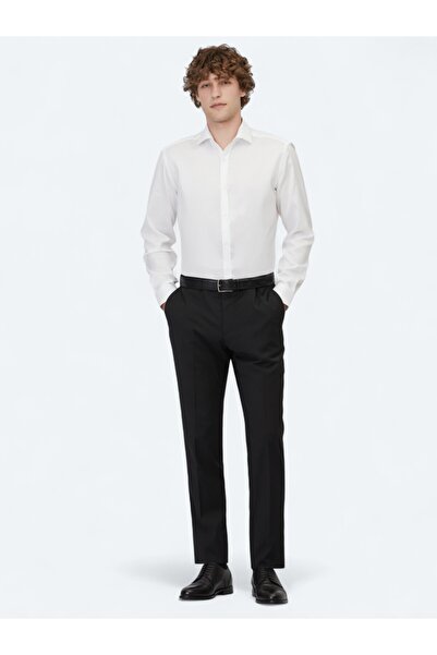 Kip Black Straight Woven Slim Fit Classic Wool Blended Pants