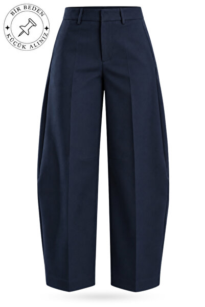 5in1Canpolat Navy Blue Barrel Fabric Trousers 442
