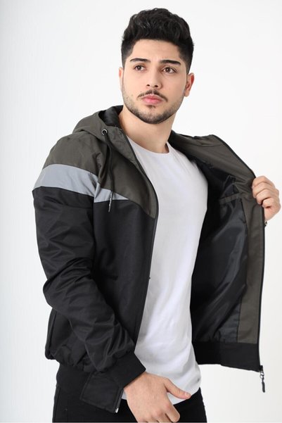 Stilkombin Men's Khaki Bill Triangle Piece Hooded Seasonal Coat 1220