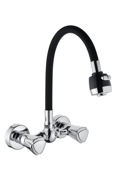 SCA Vilas Mediterranean Wall-Mounted Black Flexible Pipe Functional Sink Faucet