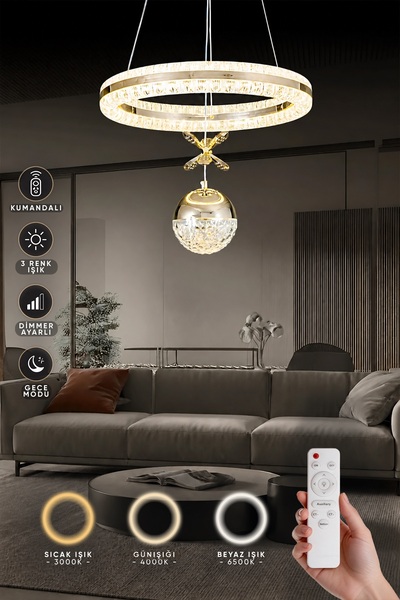 Elektroyou Işıltı Gold Kumandalı 3 Renk Ledli Çift Yönlü Aydınlatmalı Lüks Ta...