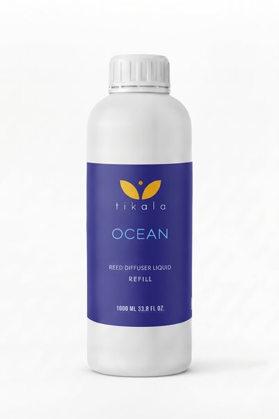 tikala Bambu Çubuklu Oda Kokusu Kristal Yenileme Likiti Okyanus - 1000 ML | Lüks Ev Parfümü Refill - Yedek