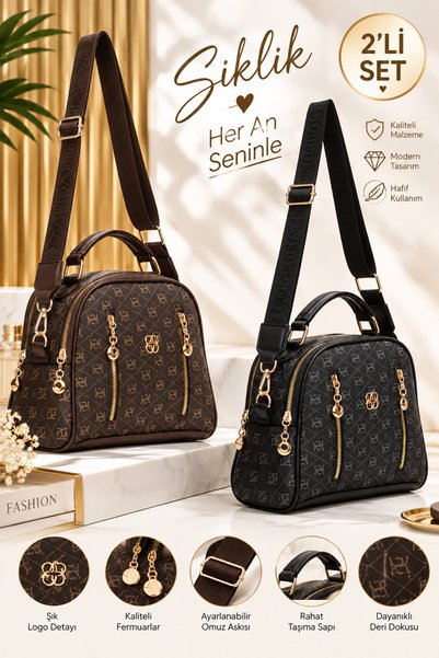 Newish Polo Women's Patterned Daily Crossbody Bag – Brown-Black with Gold Zip...