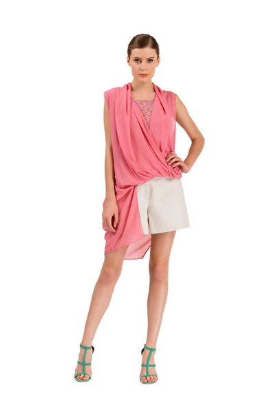 Roman Drape Detaylı Asimetrik Kadın Kolsuz Triko Mercan Y1475006_030