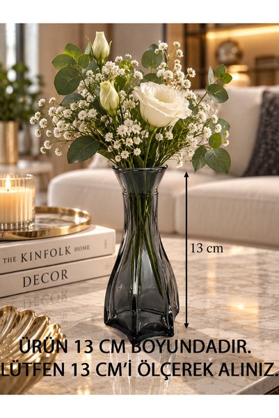 Emsay Store Siyahimsi Dekoratif Kalın Cam Vazo – Modern Şık Tasarım, Masa & S...
