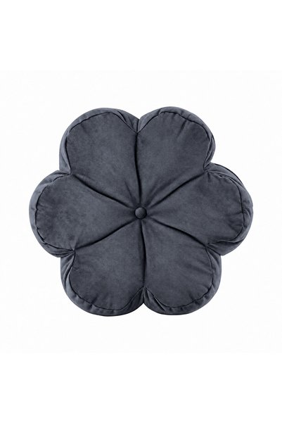 Homedius Daisy Bloom Decorative Velvet Throw Pillow - Anthracite - 40x40 Cm